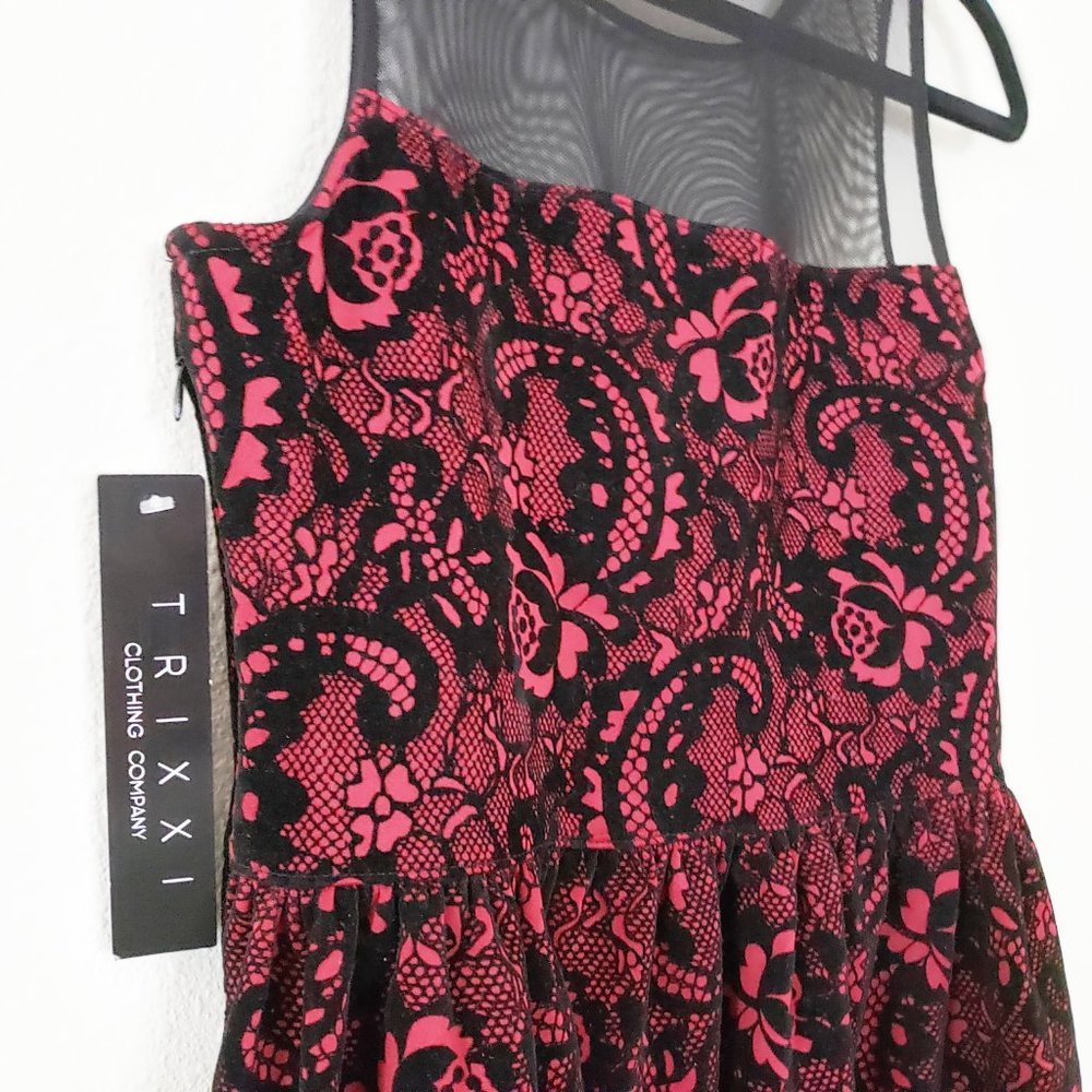 Trixxi Mesh Flocked Skater Dress Size L - Picture 7 of 8